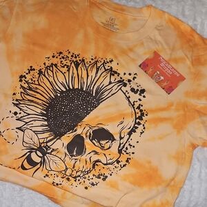George Orange Sunflower Skull Graphic Tee